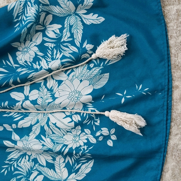 Forever 21 Floral Tassel Tie Semi-Sheer Dress Small Teal - Picture 4 of 16
